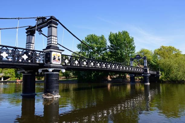 View of the Ferry Bridge also known as the Stapenhill Ferry Bridge and the River Trent, Burton upon Trent, Staffordshire, England, UK, Western Europe.